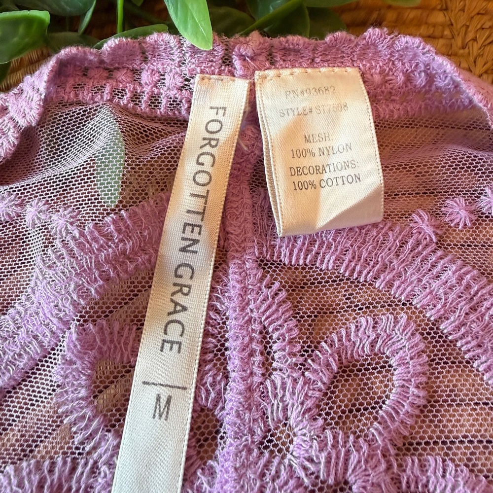 Forgotten Grace Vibrant Lavender Lace Embroidered Floral Sheer Kimono Duster - Picture 10 of 13